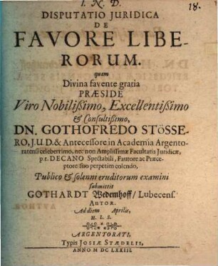Disputatio Juridica De Favore Liberorum