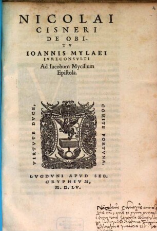 De obitu Joannis Mylaei epistola
