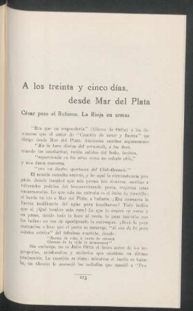 A los treinta y cinco días, desde Mar de Plata : César pasa el Rubicon. La Rioja en armas
