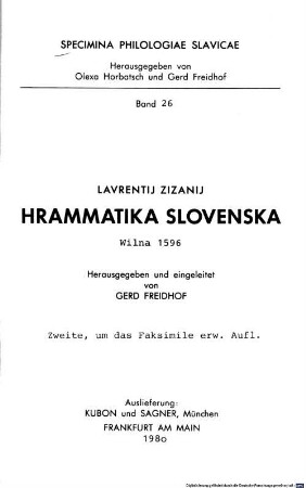 Hrammatika slovenska : Wilna 1596