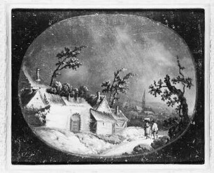 Dorfstraße mit Staffage (Winterlandschaft?)