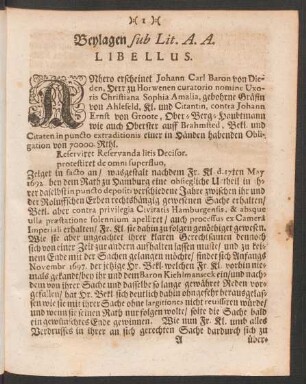 Beylagen sub. Lit. A. A. Libellus