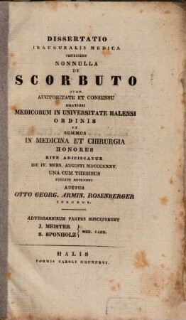 Diss. inaug. med. continens nonnulla de scorbuto