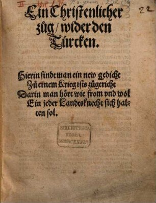 Ein Christenlicher Zug wider den Türcken
