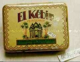 Blechdose für 50g? Tabak "El Kebir FEINSCHNITT" (Abbildung: stilisierte Moschee mit Palmen)