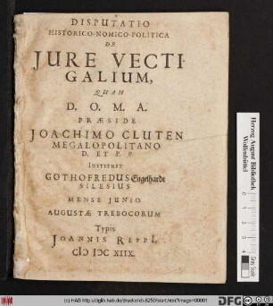 Disputatio Historico-Nomico-Politica De Iure Vectigalium