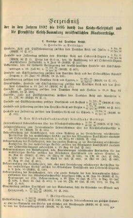 Verzeichniß der in den Jahren 1892 bis 1895 durch das Reichs-Gesetzblatt und die Preußische Gesetzsammlung veröffentlichten Staatsverträge