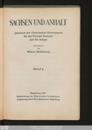 9.1933: Sachsen und Anhalt : Jahrbuch der Historischen Kommission für Sachsen-Anhalt