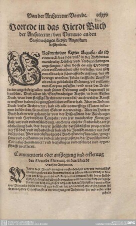 Vorrede in das Vierdt Buch der Architectur/von Vitruvio an den Großmechtigen Keyser Augustum beschriben.