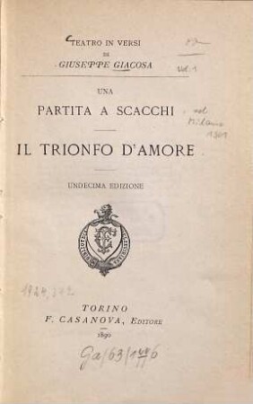 Teatro in versi, 1. Una Partita a Scacchi