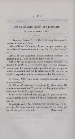 Sur le triangle inscrit et cicronscrit.