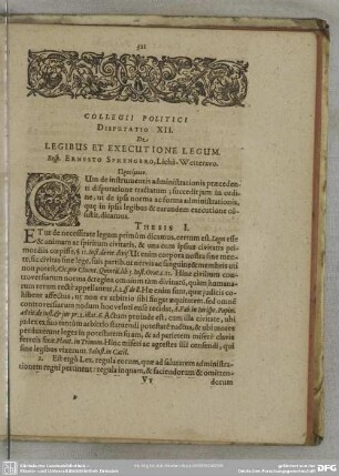 Disputatio XII. De Legibus Et Executione Legum