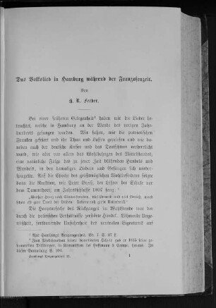 Das Volkslied in Hamburg während der Franzosenzeit.