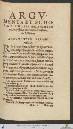 Argumenta Et Scholia D. Philippi Melanchtonis in Epistolas Ciceronis