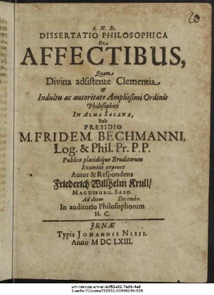 Dissertatio Philosophica De Affectibus