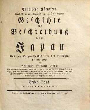 Engelbert Kaempfers Geschichte und Beschreibung von Japan : mit Kupfern und Charten, 1