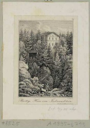 Der Gasthof "Schweizerhaus" auf der Bastei in der Sächsischen Schweiz, Blick vom Ferdinandstein
