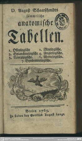 D. August Schaarschmidts sämmtliche anatomische Tabellen : 1. Osteologische 2. Myologische ...