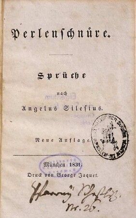 Perlenschnüre : Sprüche nach Angelus Silesius