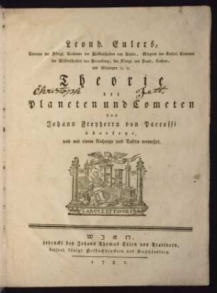 Theorie der Planeten und Cometen