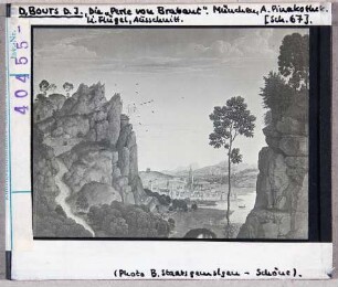 Dirk Bouts (Dieric Bouts): Die Perle von Brabant, li. Flügel, Detail mit Stadtvignette. München, Pinakothek