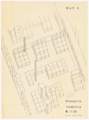 Bundesgartenschau 1955, Kassel: Ausstellungsgerüste Orangerie, Isometrie 1:50