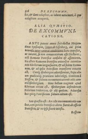 Alia Quaestio. De Excommunicatione.
