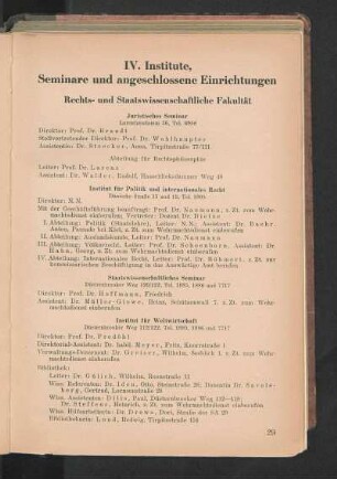IV. Institute, Seminare und angeschlossene Einrichtungen