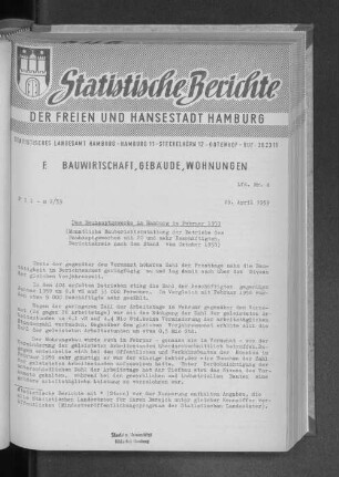Das Bauhauptgewerbe in Hamburg im Februar 1959 : Lfd. Nr. 4