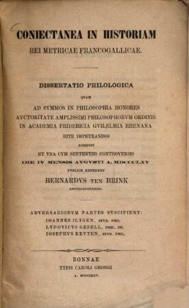 Coniectanea in historiam : rei metricae francogallicae