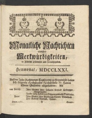 Heumonat, MDCCLXXI