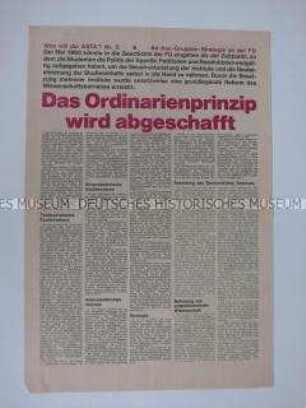Sonderdruck des ASTA der FU Berlin zur Reform des Studienbetriebes
