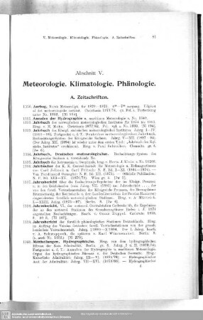 V. Meteorologie. Klimatologie. Phänologie