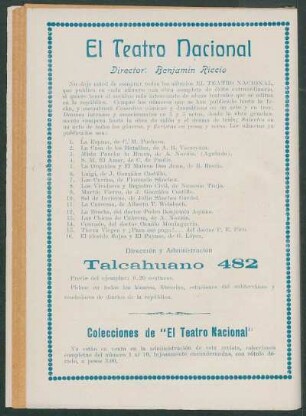 [Obras publicadas de] El Teatro Nacional