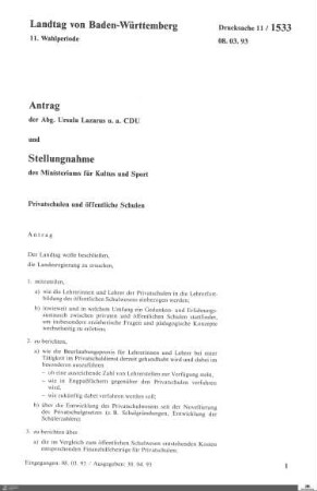 Antrag der CDU: Privatschulen und öffentliche Schulen