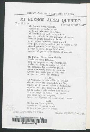 Mi Buenos Aires querido : Tango. Editorial Julio Korn