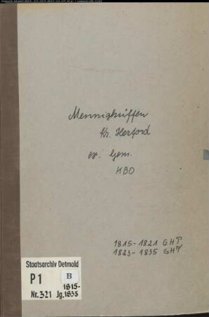 Kirchenbuchduplikate der evangelischen Gemeinde Mennighüffen, Kreis Herford (GHT 1816-1835) (Gemeinde: Evangelische Gemeinde Mennighüffen)