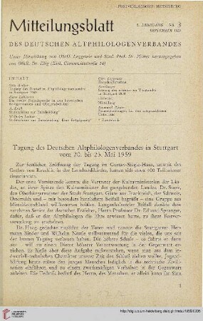 Tagung des Deutschen Altphilologenverbandes in Stuttgart vom 20. bis 23. Mai 1959