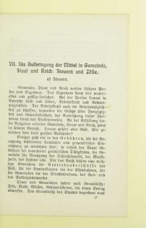 VII. Die Aufbringung der Mittel in Gemeinde, Staat und Reich: Steuern und Zölle