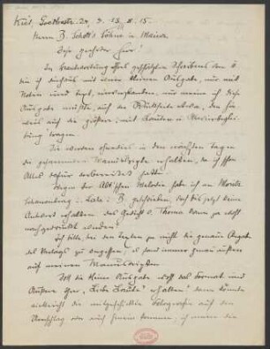 Brief an B. Schott's Söhne : 13.08.1915
