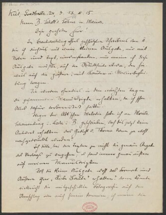Brief an B. Schott's Söhne : 13.08.1915