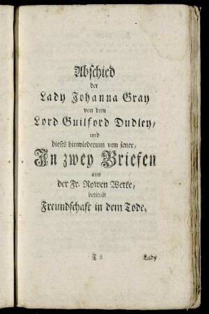 Abschied der Lady Johanna Gray von dem Lord Guilford Dudley,...