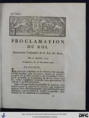 Proclamation Du Roi, Concernant l'exécution de la Loi des Jurés.