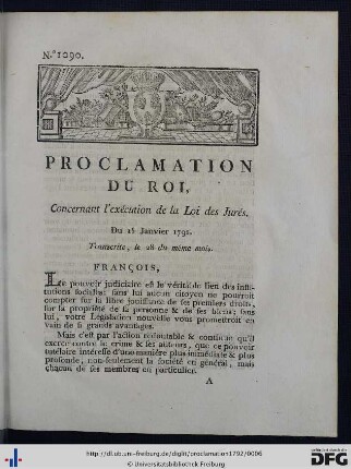 Proclamation Du Roi, Concernant l'exécution de la Loi des Jurés.
