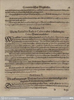 Problema IX. Wie die Extractio Radicis Cubicae oder Erfindung der Cubic-Wurtzel anzustellen?
