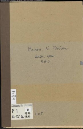 Kirchenbuchduplikat der katholischen Gemeinde Büren, Kreis Büren (GHT 1851-1856). (Gemeinde: Katholische Gemeinde Büren)
