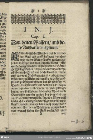 Cap. I. Von denen Wassern, und dero Nutzbarkeit insgemein