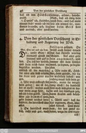 4. Von der göttlichen Vorsehung in Erhaltung und Regierung der Welt.