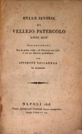Delle istorie di Vellejo Patercolo libri due