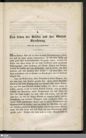 I. Das Leben der Völker und ihre Gottes-Verehrung